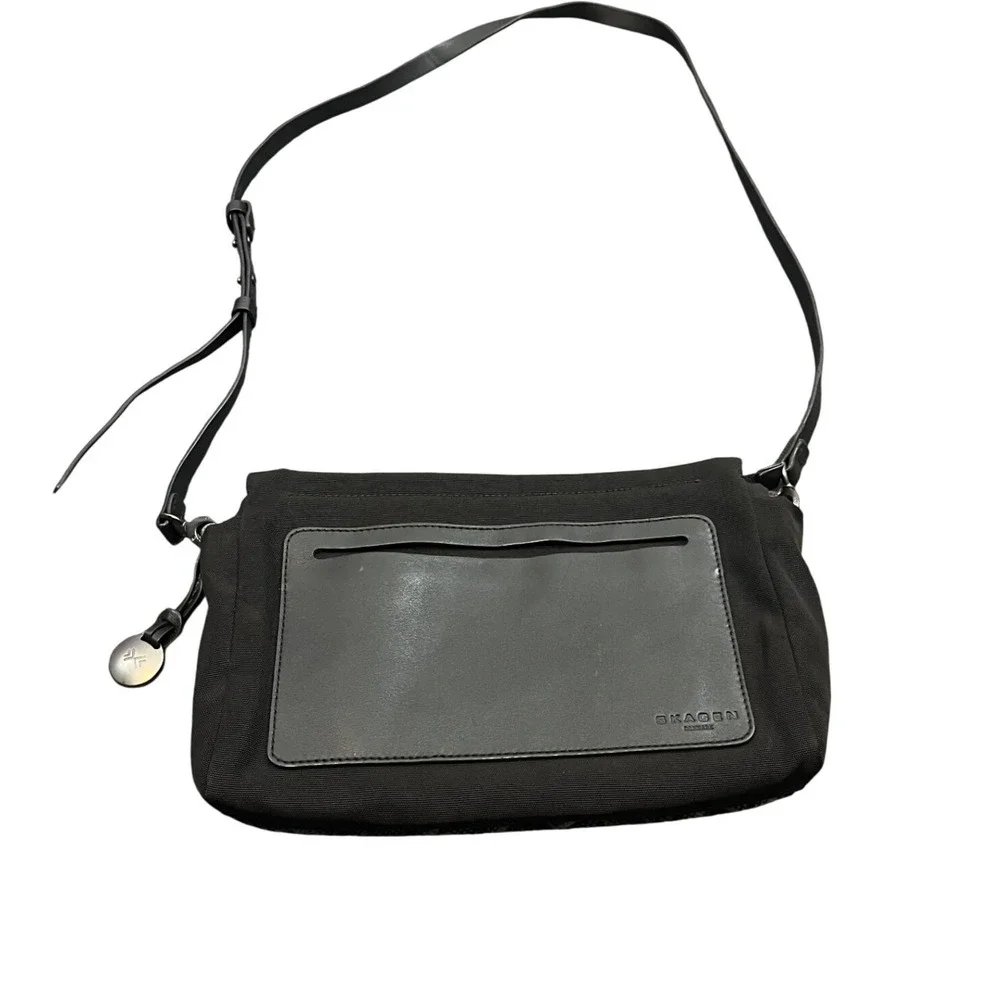 Skagen‎ Crossbody Bag Womens OS Black Nylon Leather Trim Minimalist Messenger